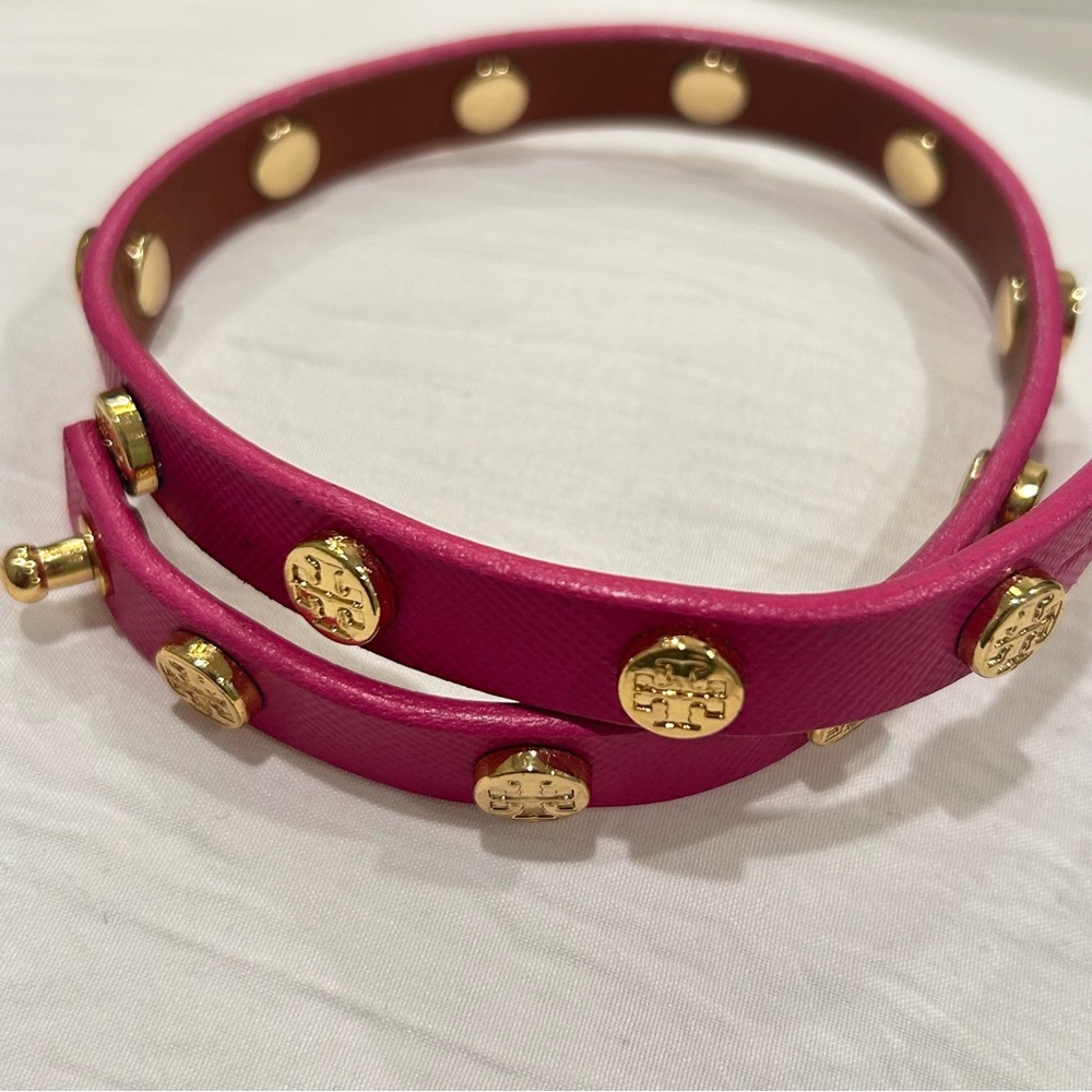SOLD***Tory Burch Pink Leather Wrap Bracelet or Choker
